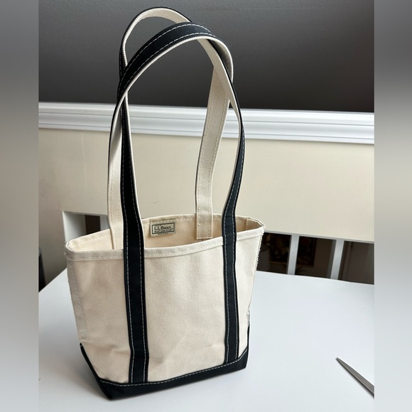 L.L. Bean Handbags - Vintage LL Bean Canvas Small Boat and Tote Long Handles Black/Cream